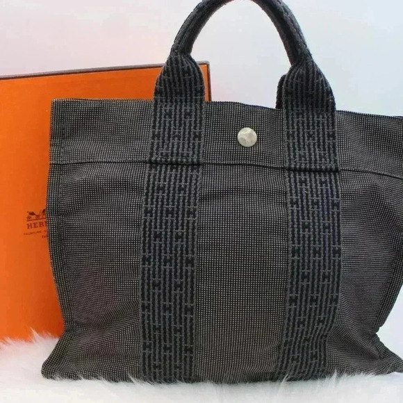 Hermès Gender Neutral Grey  Canvas PM Tote - Picture 1 of 10